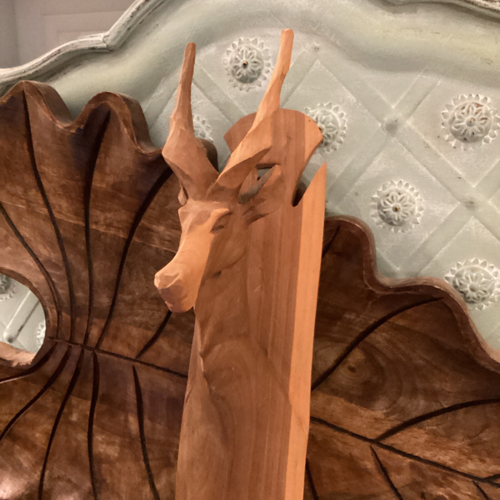 Hand Carved Wood Gazelle Antelope Wall Art Sculpture Mid Century Modern Kenya