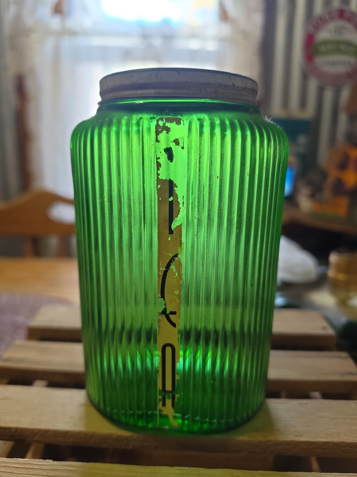 Vintage Deco Owens-Illinois Forest Green Ovoid Flour Canister c.1930