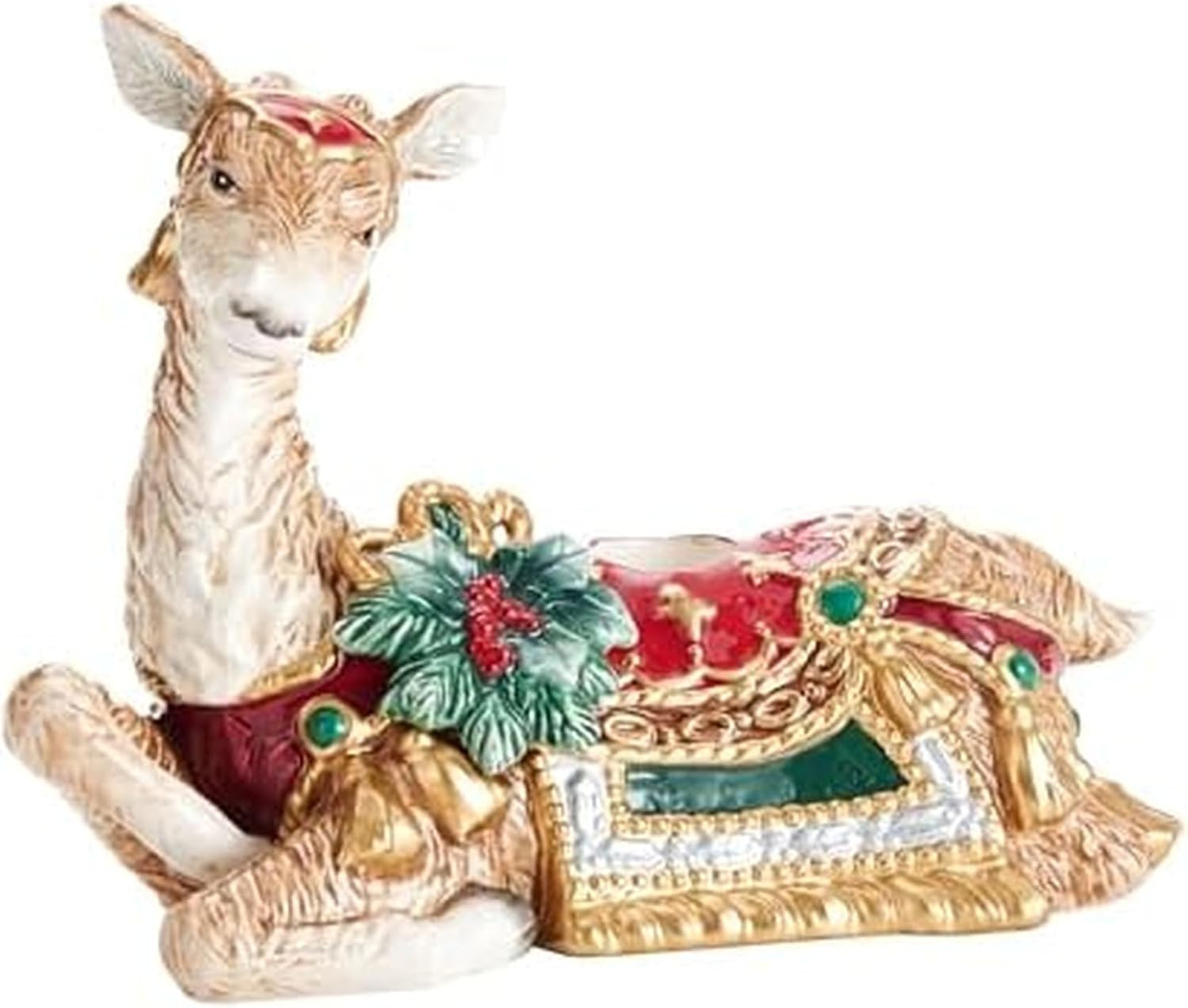 Fitz and Floyd Noel Holiday Resting Deer Ceramic Candle Holder Figurine, 5.5 Inc