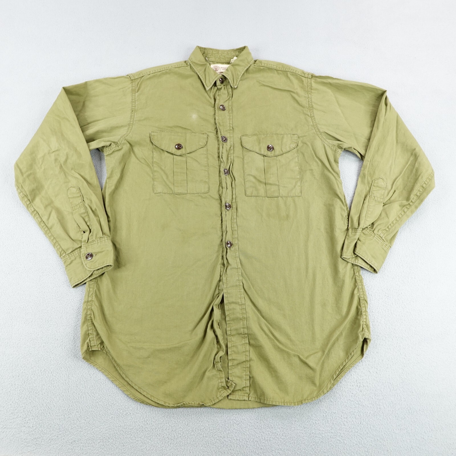 Vintage Boy Scouts Of America Shirt Mens Large Green Sanforized Button Up 60s