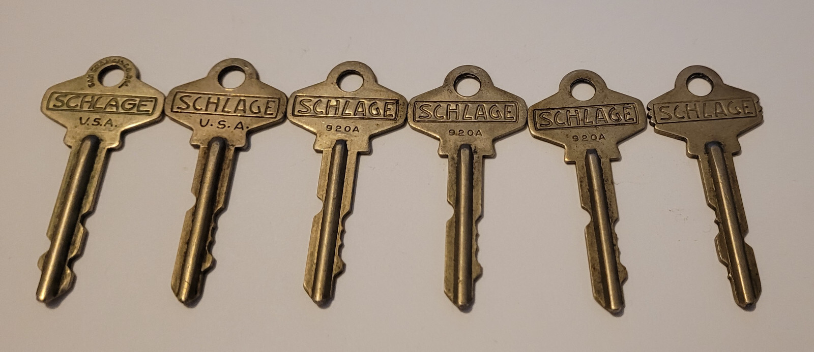 6 Vintage Schlage Keys USA 920A, 202580, 20147