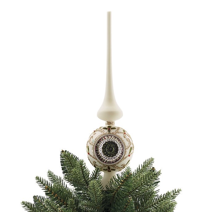Frontgate  185166 Vintage Christmas Reflector Tree Topper White red green gold
