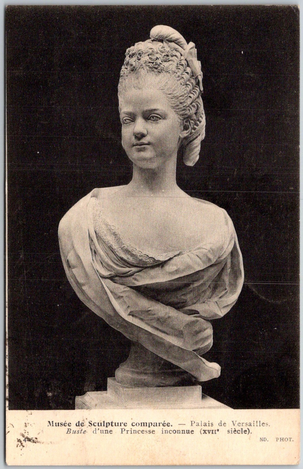 Bust Princess Sculpture Versailles France C.1910s Sepia Posted Postcard
