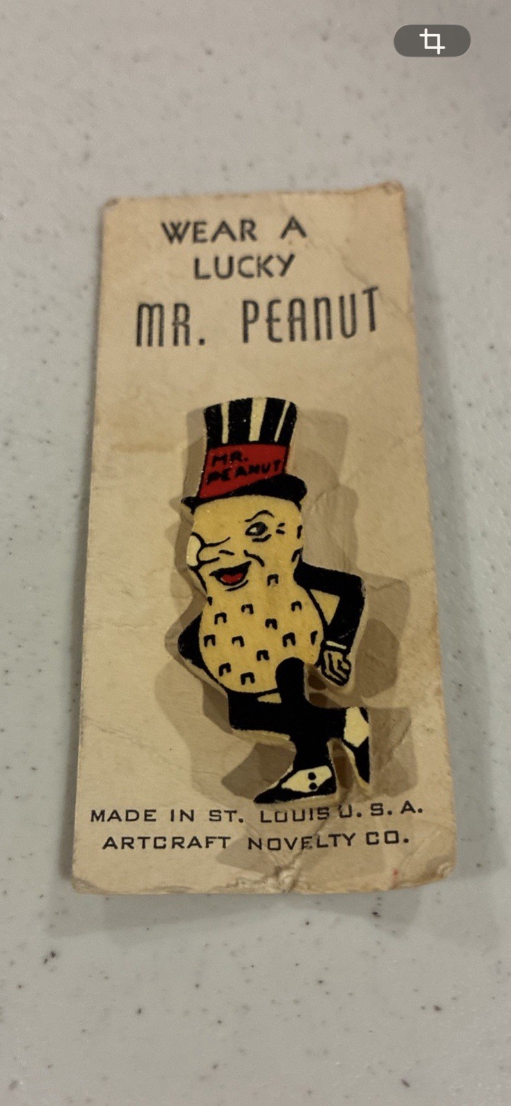 Vintage Rare 1939-1940 Worlds Fair NY “wear a lucky” Mr Peanut Pin