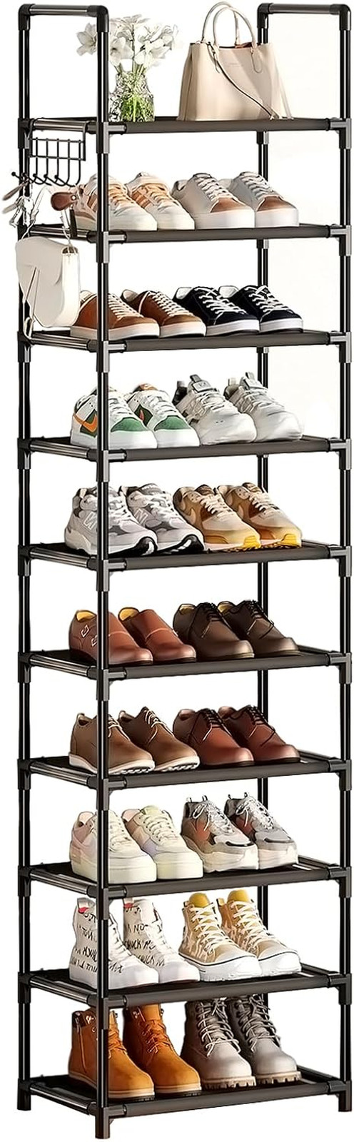 10 Tiers Tall Shoe Rack for Closet, Black