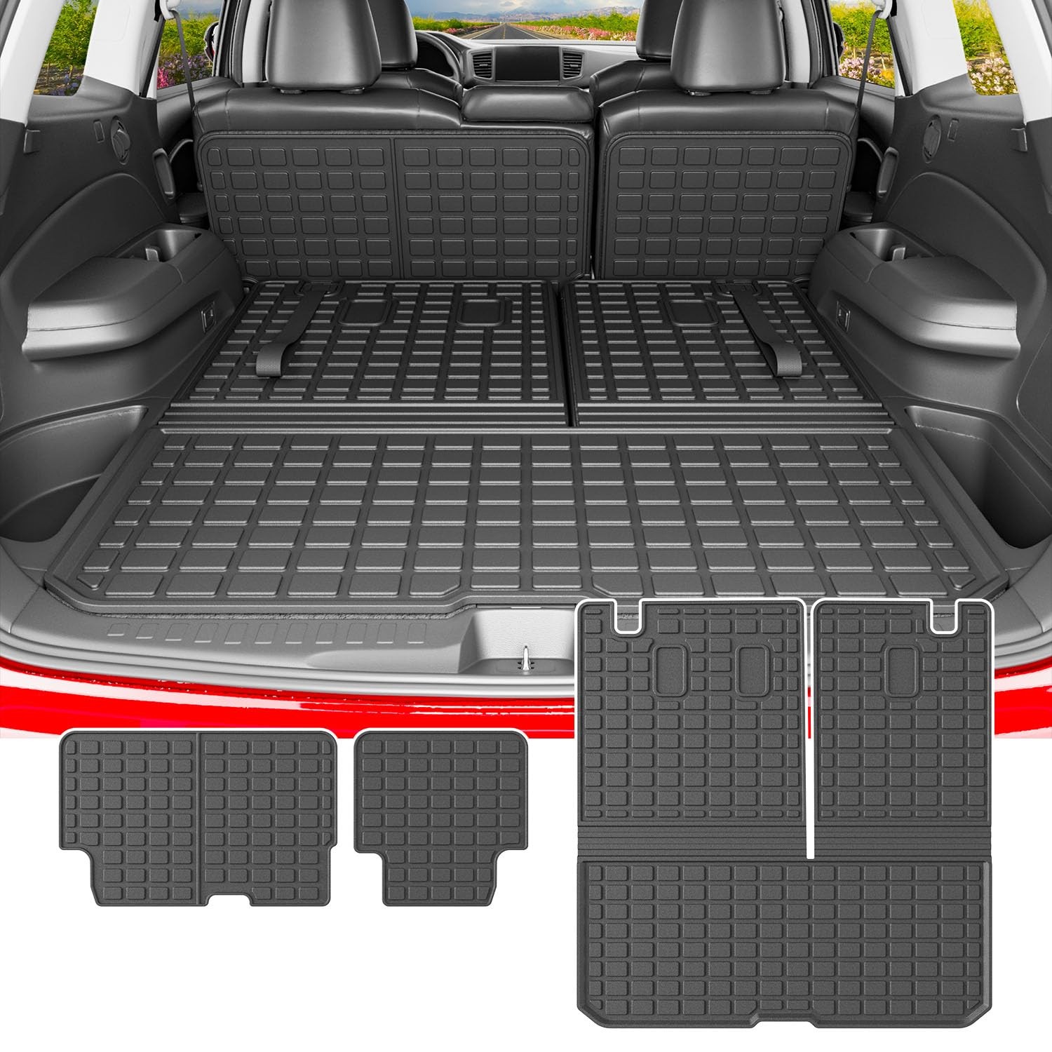 Powoq 8Seat Cargo Mat Compatible 2016-2022 Honda Pilot Trunk Mat Liner