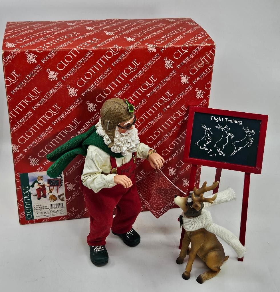 Possible Dreams Clothtique Night Before Christmas Santa Reindeer Flight School