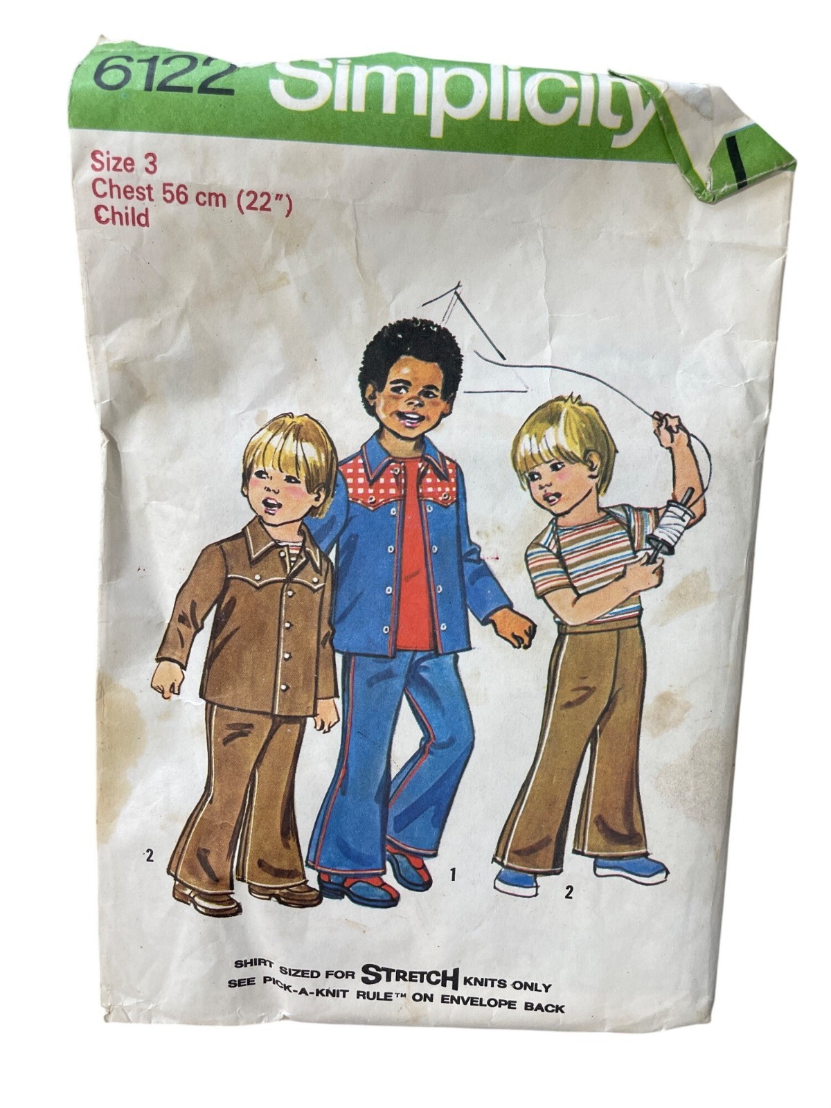 70s Simplicity 6122 Sewing Pattern Size 3 Childs Shirt Jacket Pants Vintage CUT
