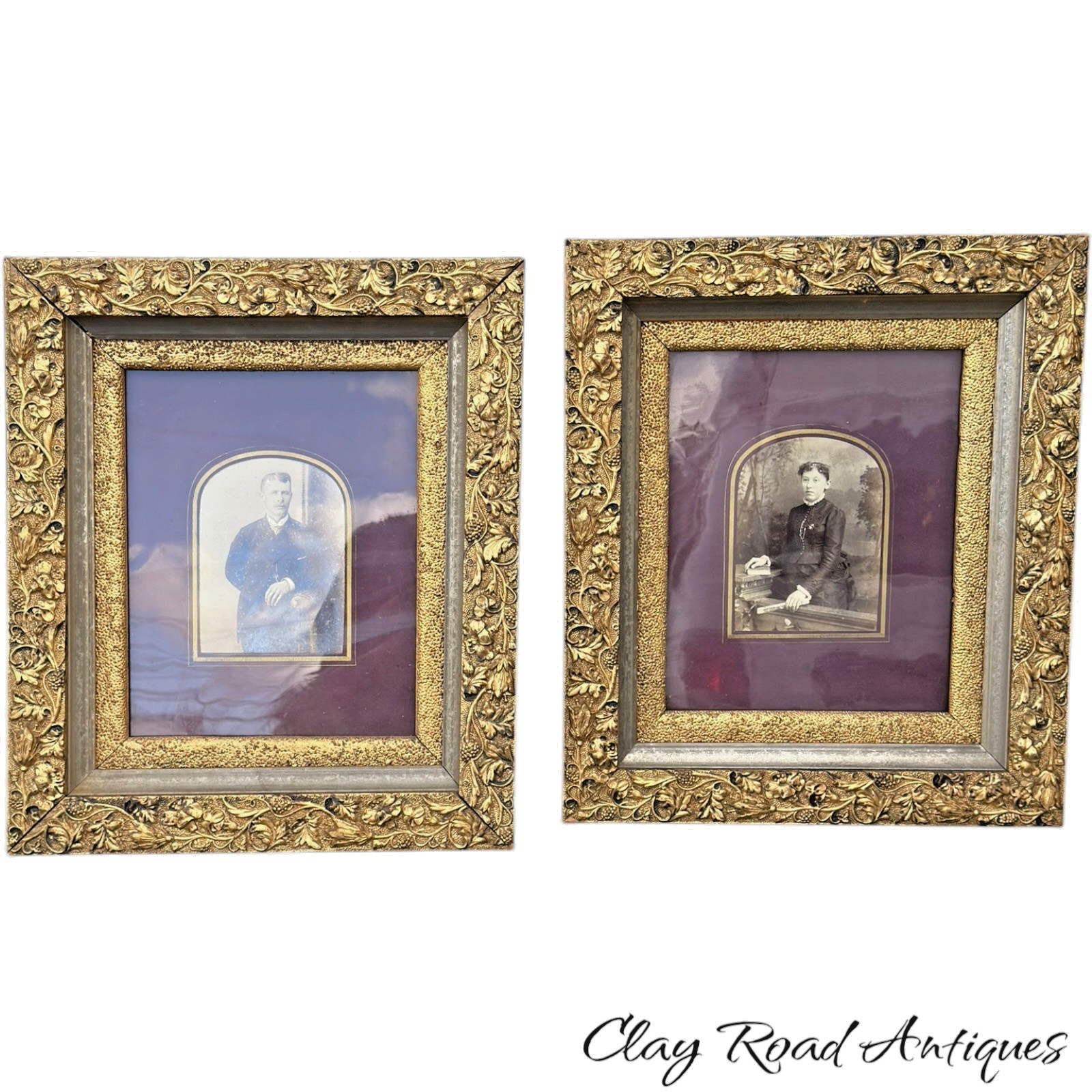 Antique Victorian Pair Gilt Floral Picture Frames Cabinet Card PORTRAITS 1880 Antique Victorian Pair Gilt Floral Picture Frames Cabinet Card PORTRAITS 1880