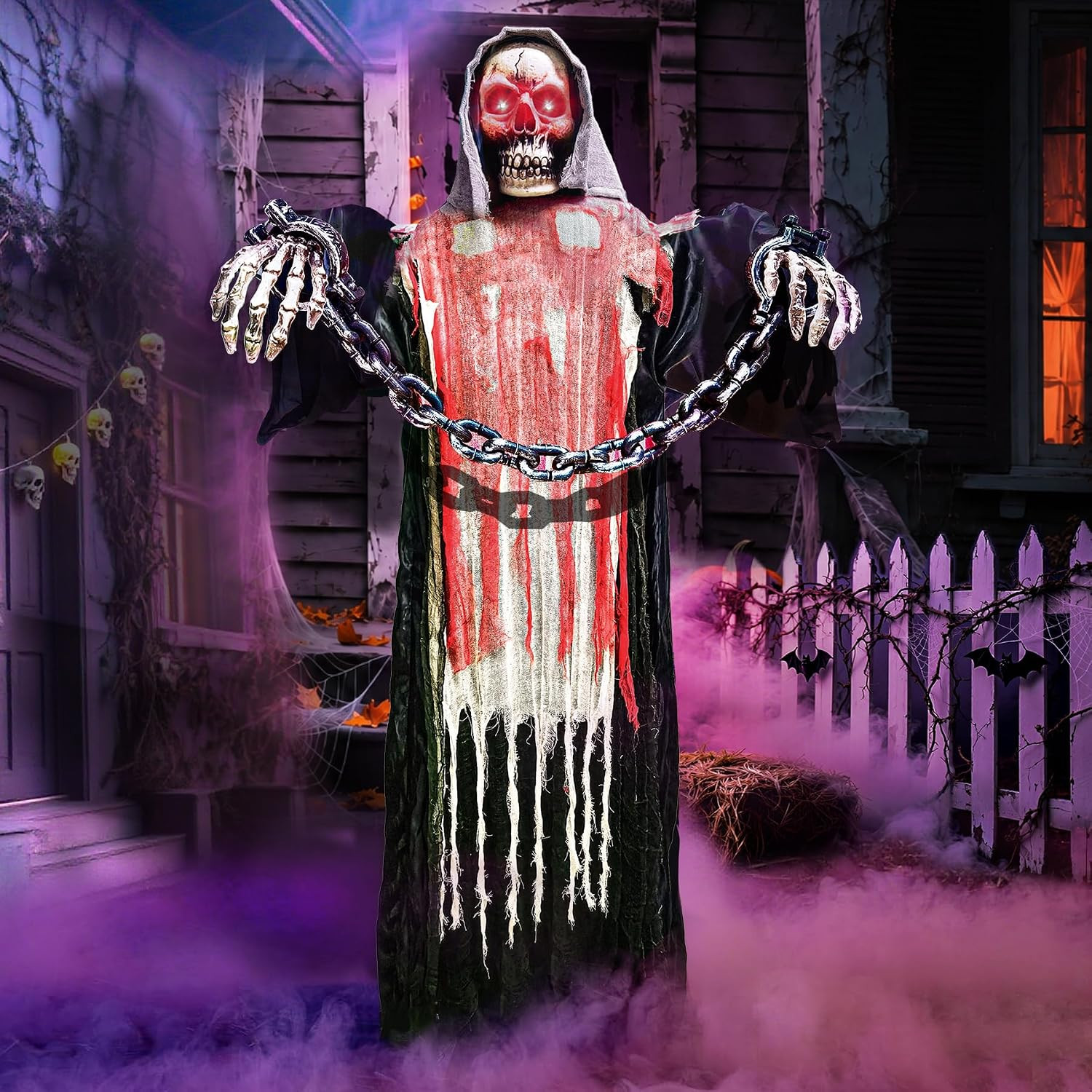 Halloween Decorations Outdoor, 6 Ft Large Animated Grim Reaper with Big Chain,So