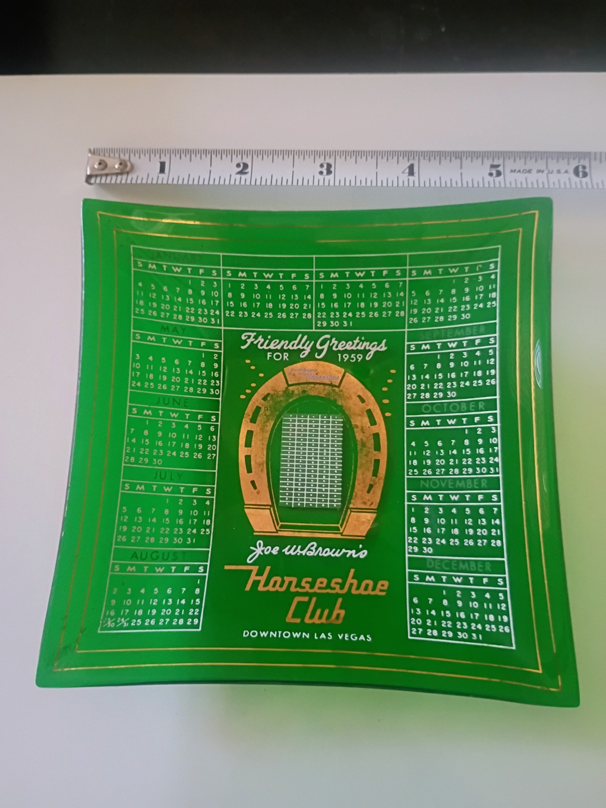 Vtg Binion's Joe Brown's 1959 Horseshoe Club Las Vegas Casino Calendar Ashtray