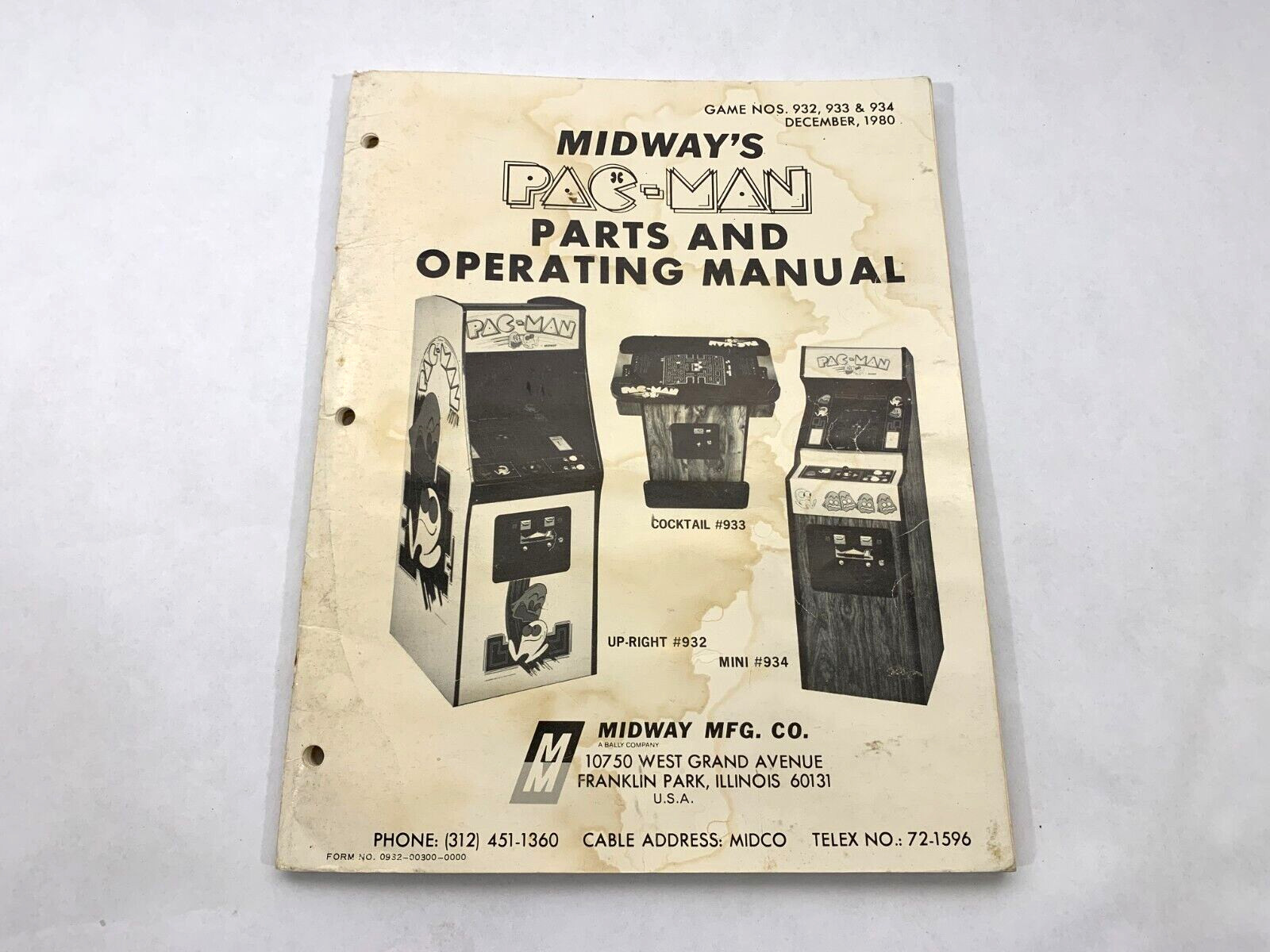 PAC-MAN Midway 1980 Parts and Operating manual. w/Schematics. 60 Pgs.