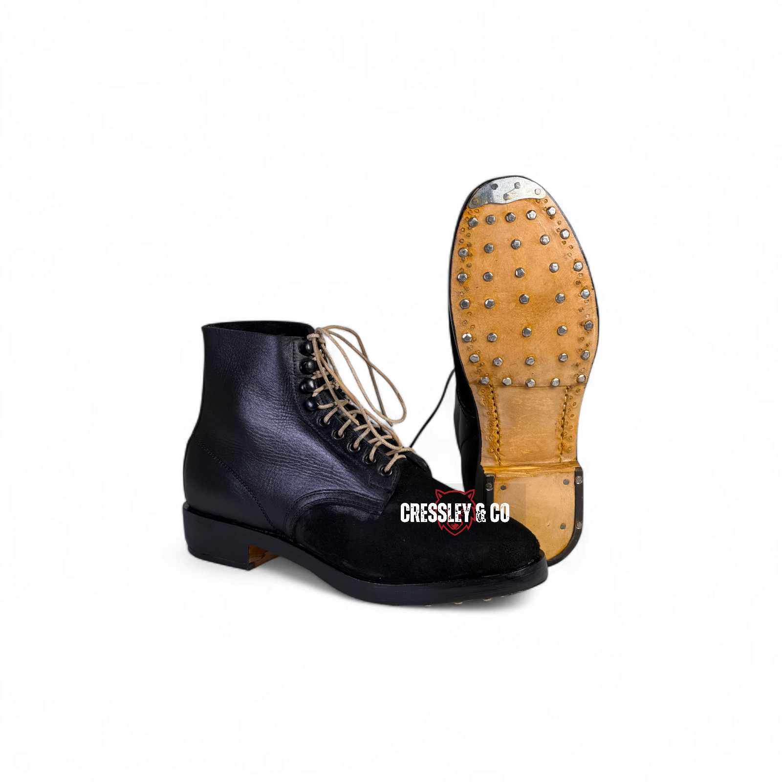 WW2 GERMAN M37 BLACK LOW BOOTS – HOBNAIL SOLE MARCHING BOOTS REPRO, Made to Size