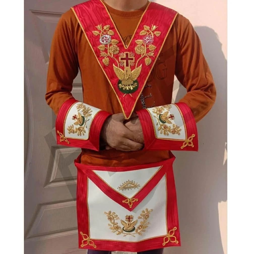 Hand Embroidery Sxottish Rite 18th Degree Apron with Collar & Cuffs