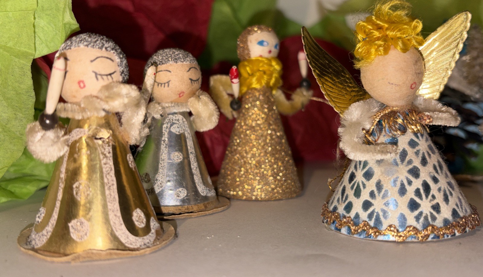 4 Pcs Vintage Putz Elf Gnome Pixi Christmas Japan Ornaments Figurines Midcentury