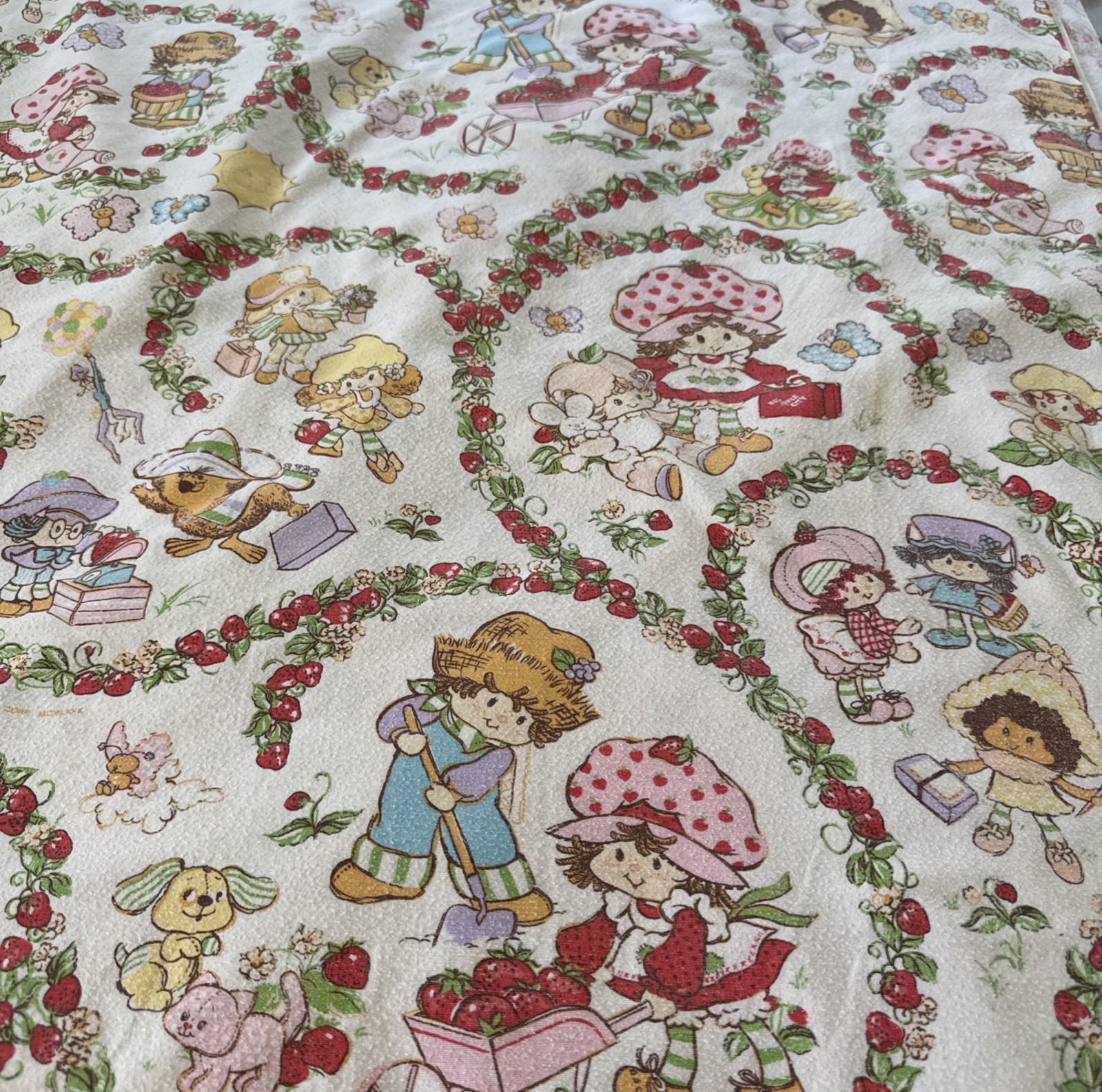 VTG 1980s Strawberry Shortcake Twin Flat Flannel Sheet Bibb Cotton Comfort As Is