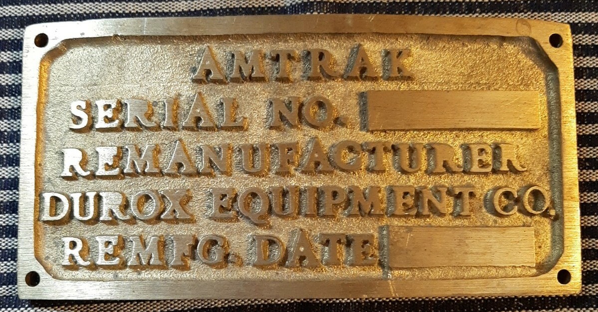 Vintage Amtrak Railroad Rail Car Plaque Excellent Condition 6.5\