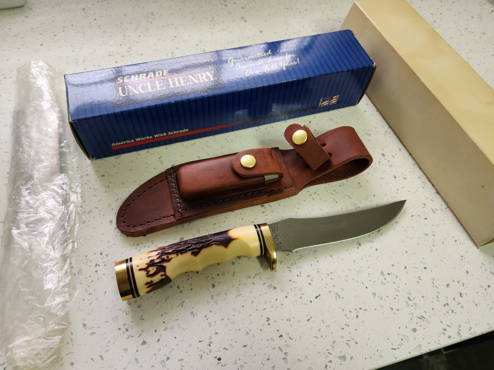 Schrade 153UH Golden Spike Hunt Knife Sheath Stone/Usa NIB L@@K