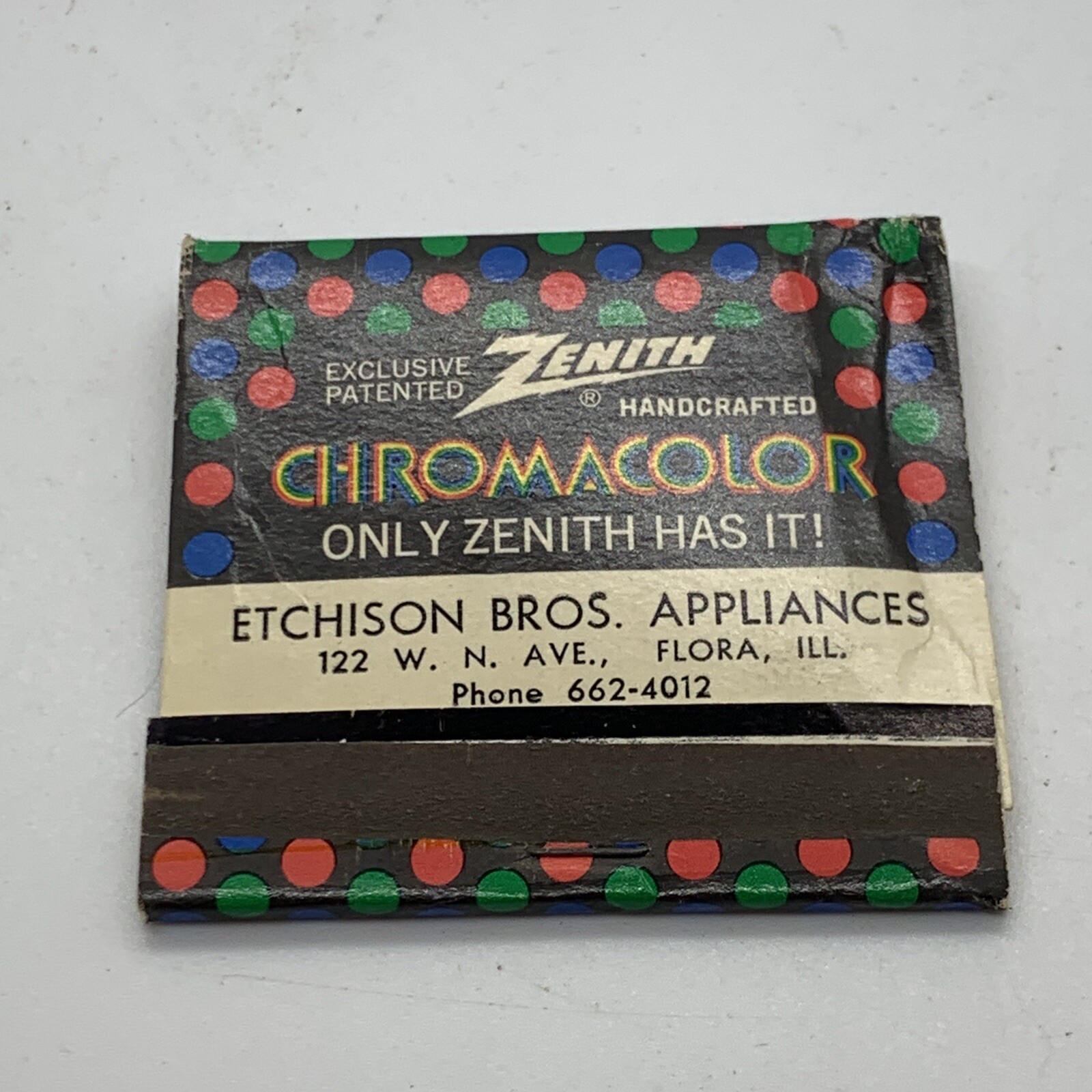 Matchbook Cover Zenith TV Chromacolor  Etchison Bros Flora, IL  Unstruck