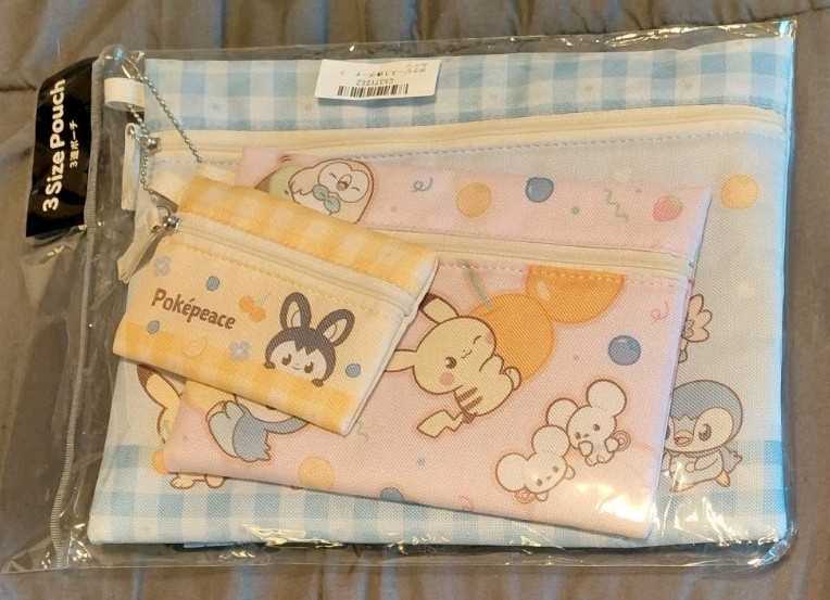 Brand New Genuine Pokemon Peaceful Places Set Of 3 Zip Pouches Japan