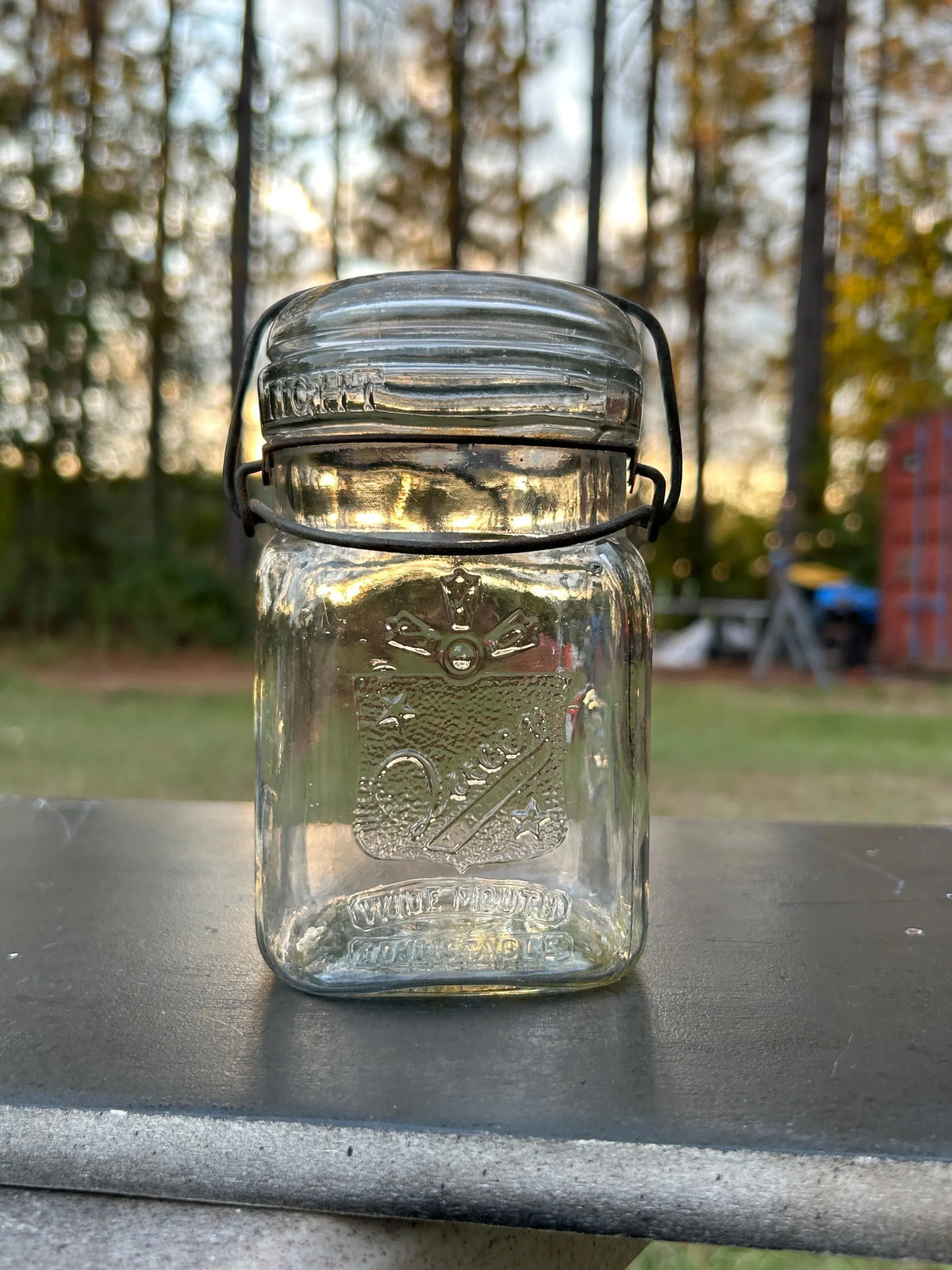 Antique Canadian Queen Wire-Bail Fruit Jar, Square Glass, Circa 1920s