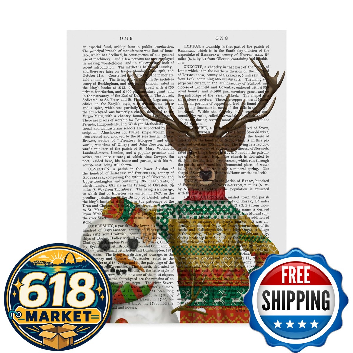 Trademark Fine Art Deer Christmas Sweater Text Snowman 18x24-Inch Fab Funky