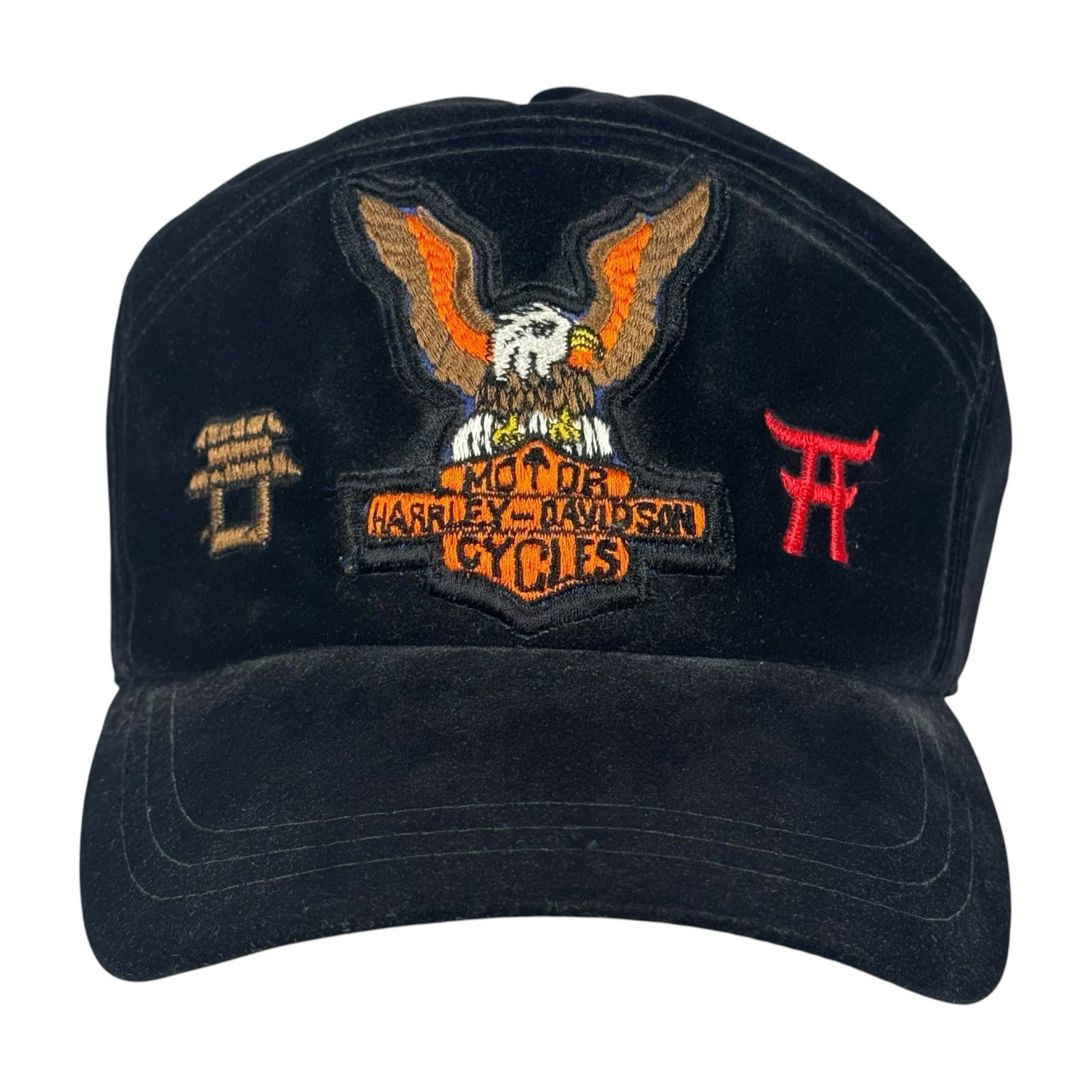 Vintage 70’s Harley Davidson Bald Eagle Korea Black Velvet SnapBack Hat Cap
