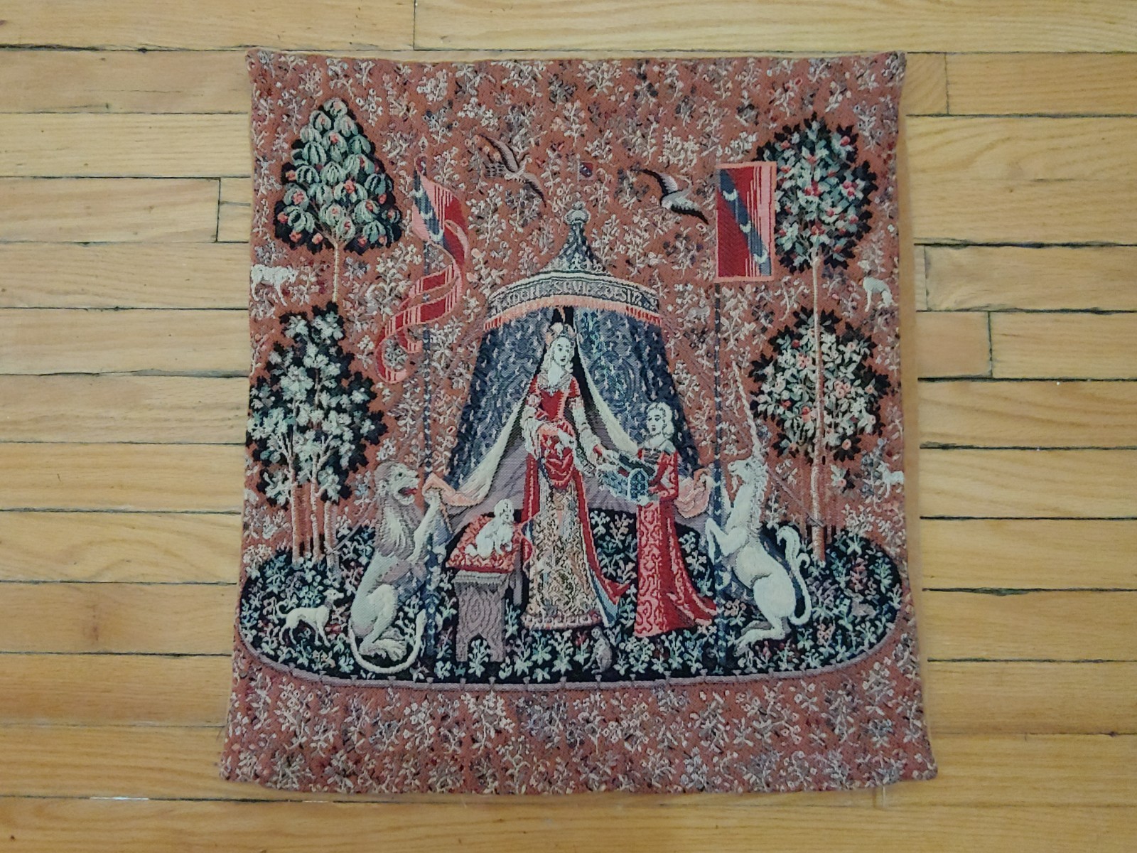Vintage Handmade French Jacquard Tapestry A MON SEUL DESIR Pillowcase