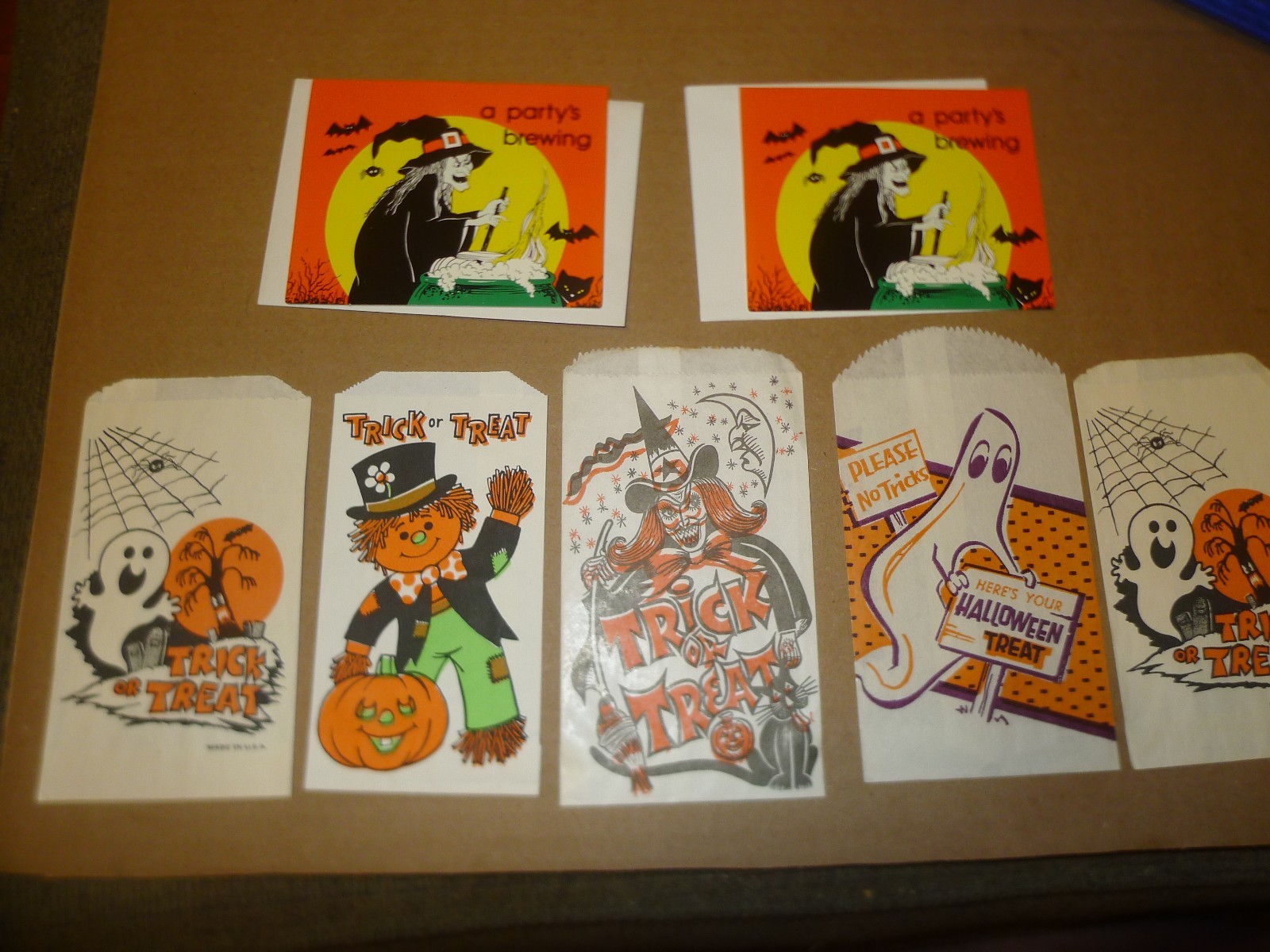 Halloween LOT Candy Bag WITCH card VINTAGE spooky TRICK OR TREAT horror GHOST