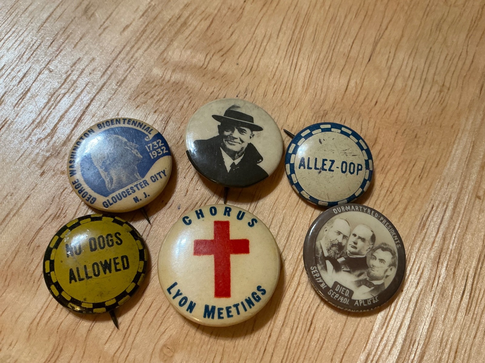 Antique 1901 Martyred Presidents/No Dogs Allowed/Washington Bicentennial Pins Antique 1901 Martyred Presidents/No Dogs Allowed/Washington Bicentennial Pins
