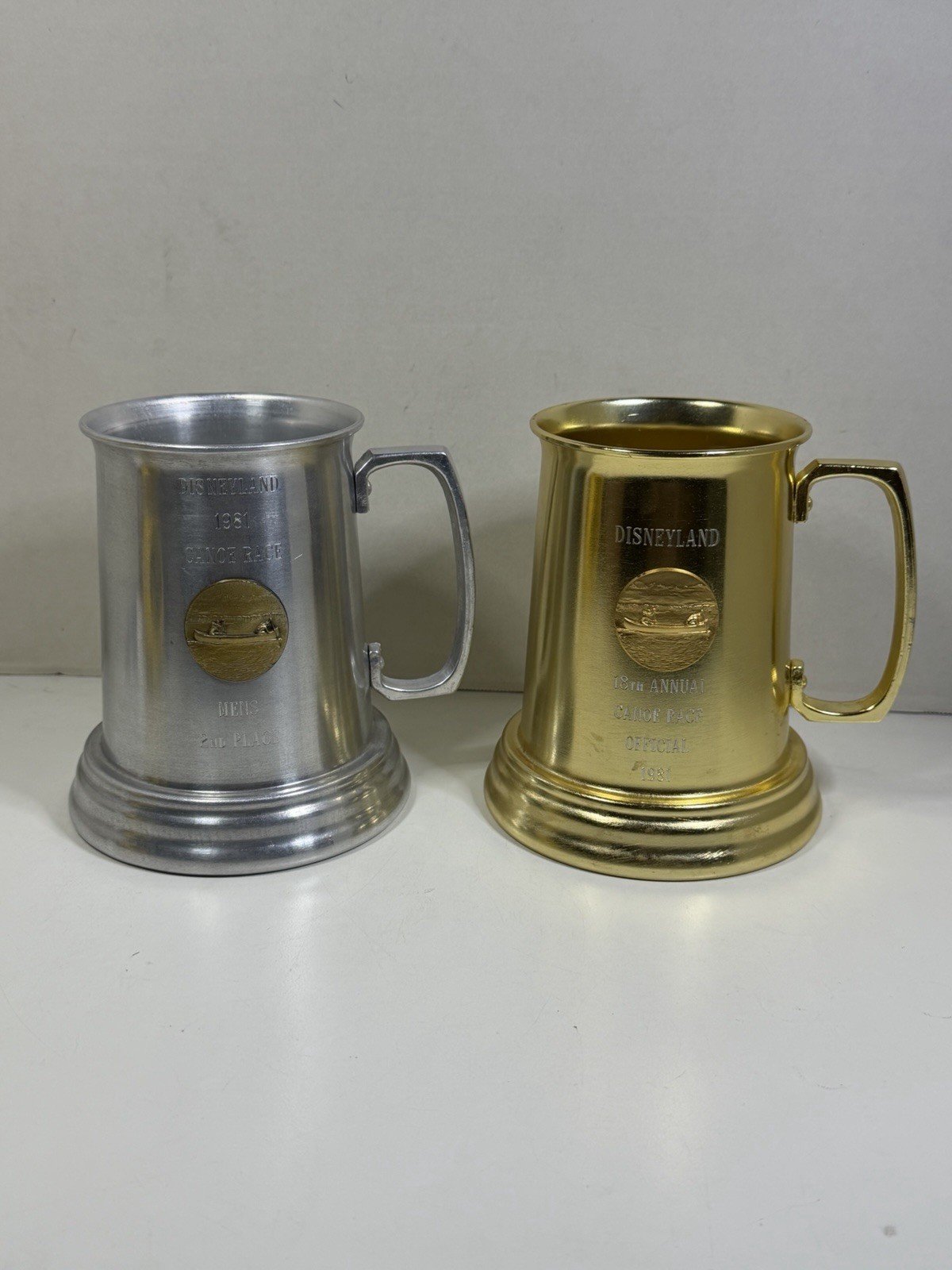 Vintage 1981 Disneyland Canoe Race Trophy Stein Mug Gold Silver RARE