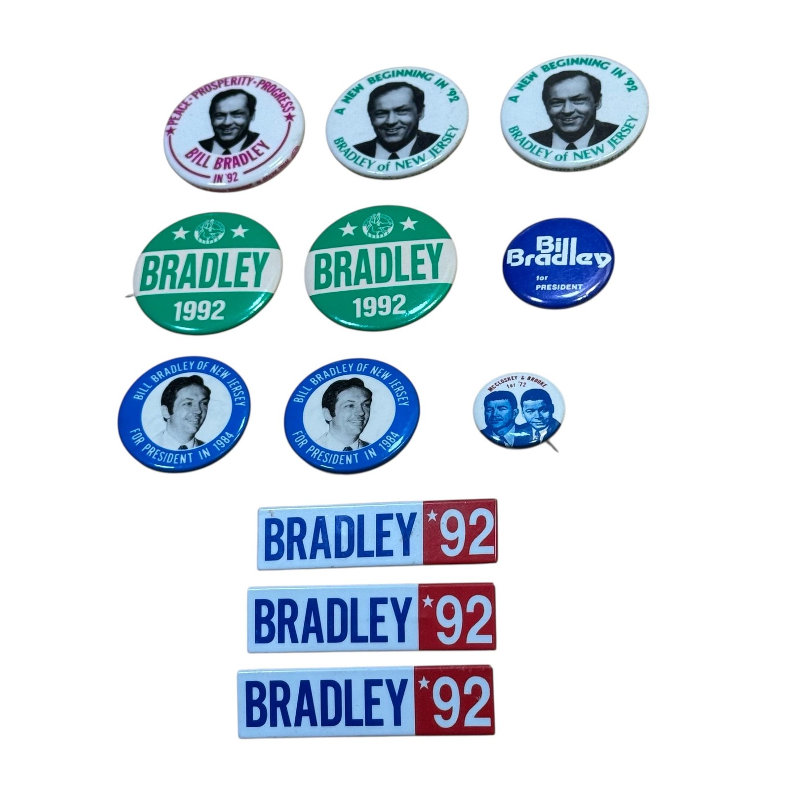 Vintage Bill Bradley Presidential Campaign Pinback Buttons Lot 13 1988 1992