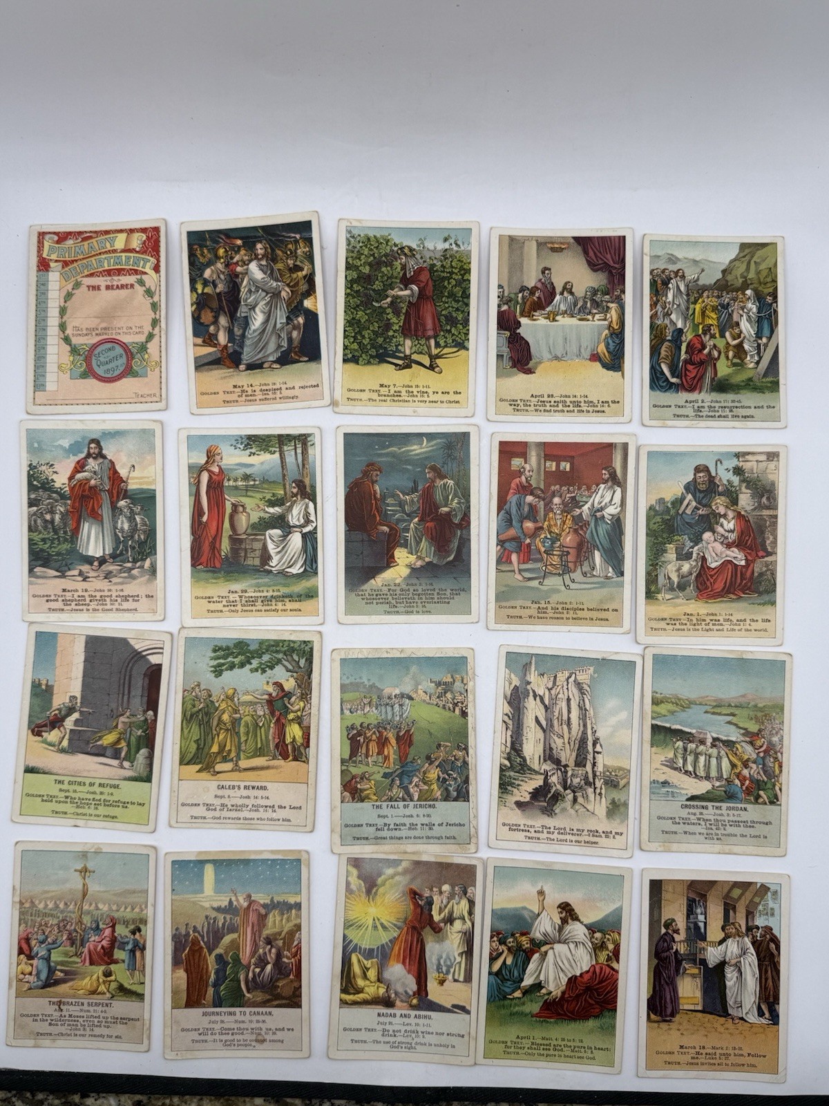 Antique 1898 Lot 51 Sunday School Bible Lesson Picture Cards Victorian Ephemera