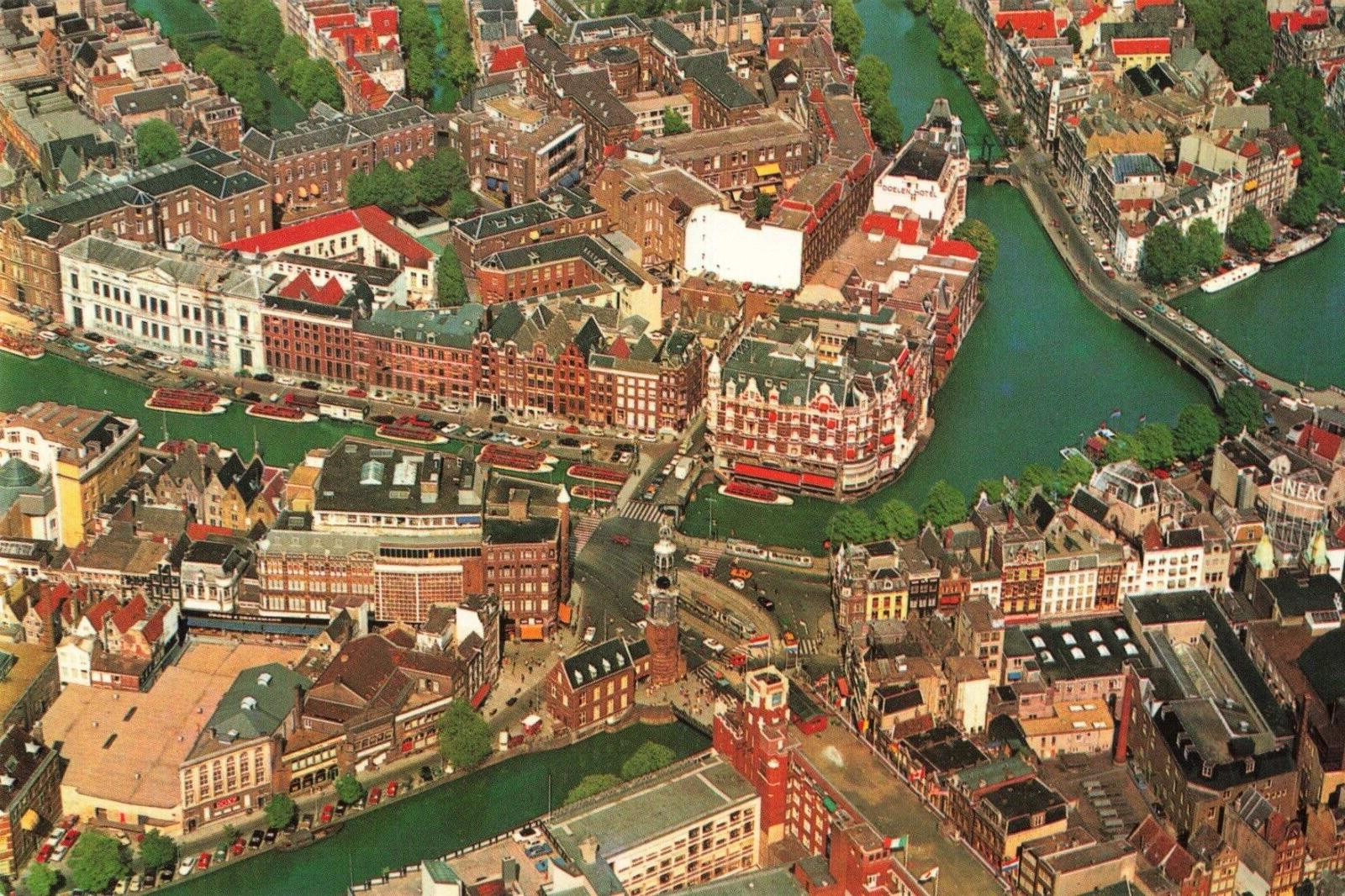 Amsterdam Netherlands, Aerial View, Mint Tower & Square Canals, Vintage Postcard