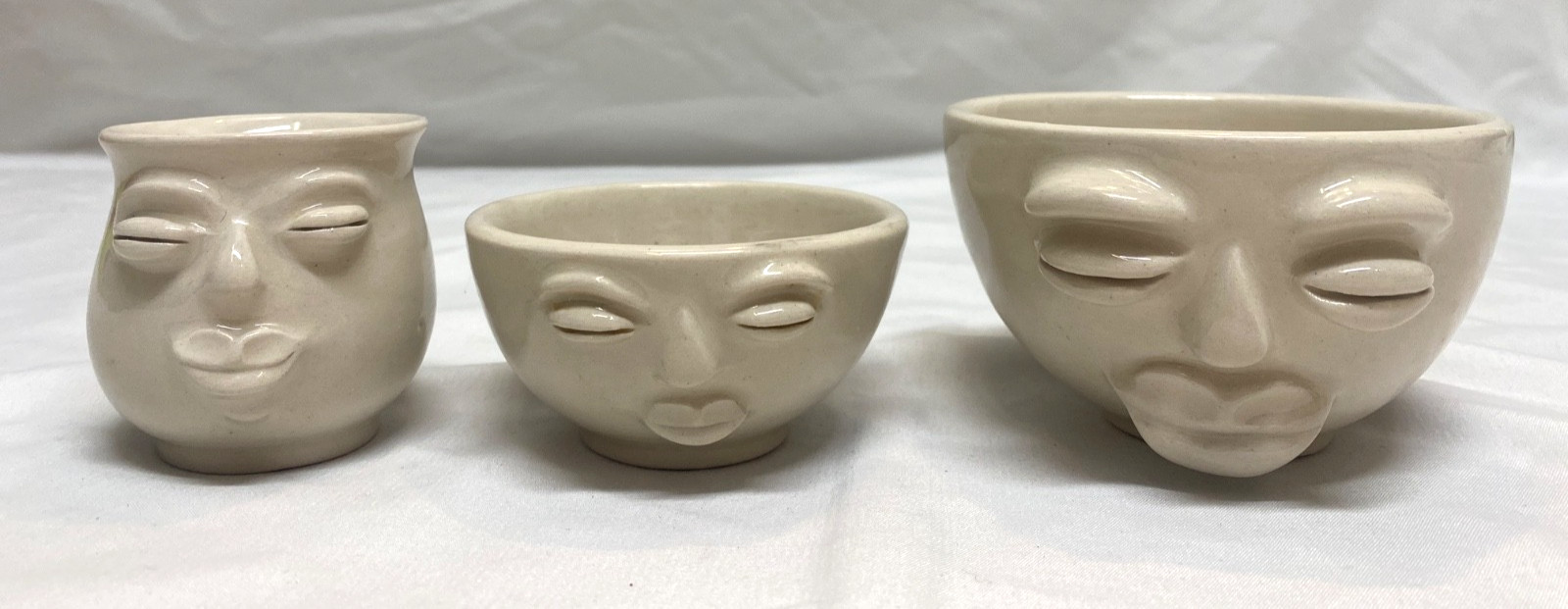 3 Zulu Lulu ceramic bowls with faces