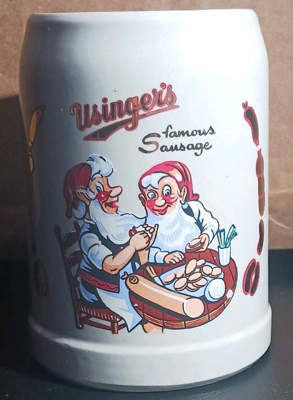 USINGER'S SAUSAGE Pottery Advertising STEIN / MUG  M WARE