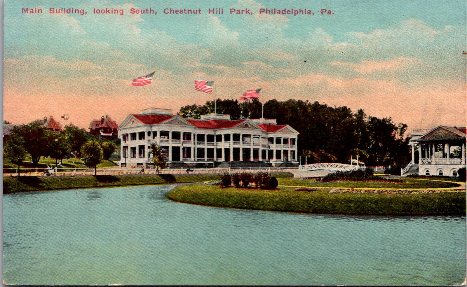 Main Building Looking South Chestnut Hill Park Philadelphia PA Postcard 5PA12