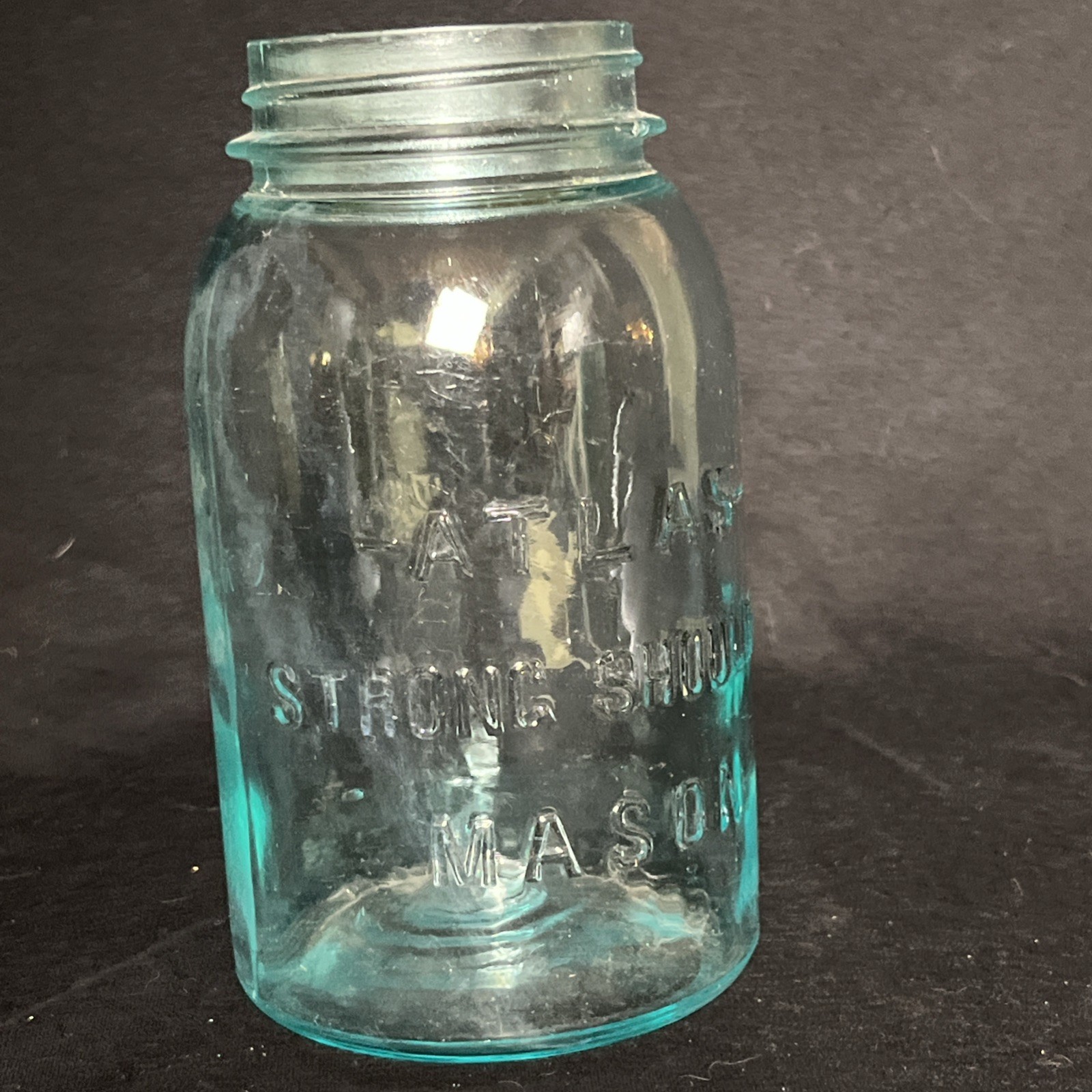 Vintage Atlas Mason’s Patent Canning Jar Turquoise Aqua Blue Quart Jar (No Lid)