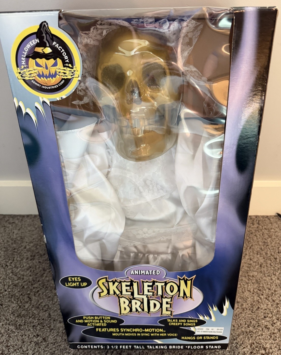 NEW 1998 GEMMY Skeleton Bride Animated Talking Sings Creepy Songs 3.5' VINTAGE