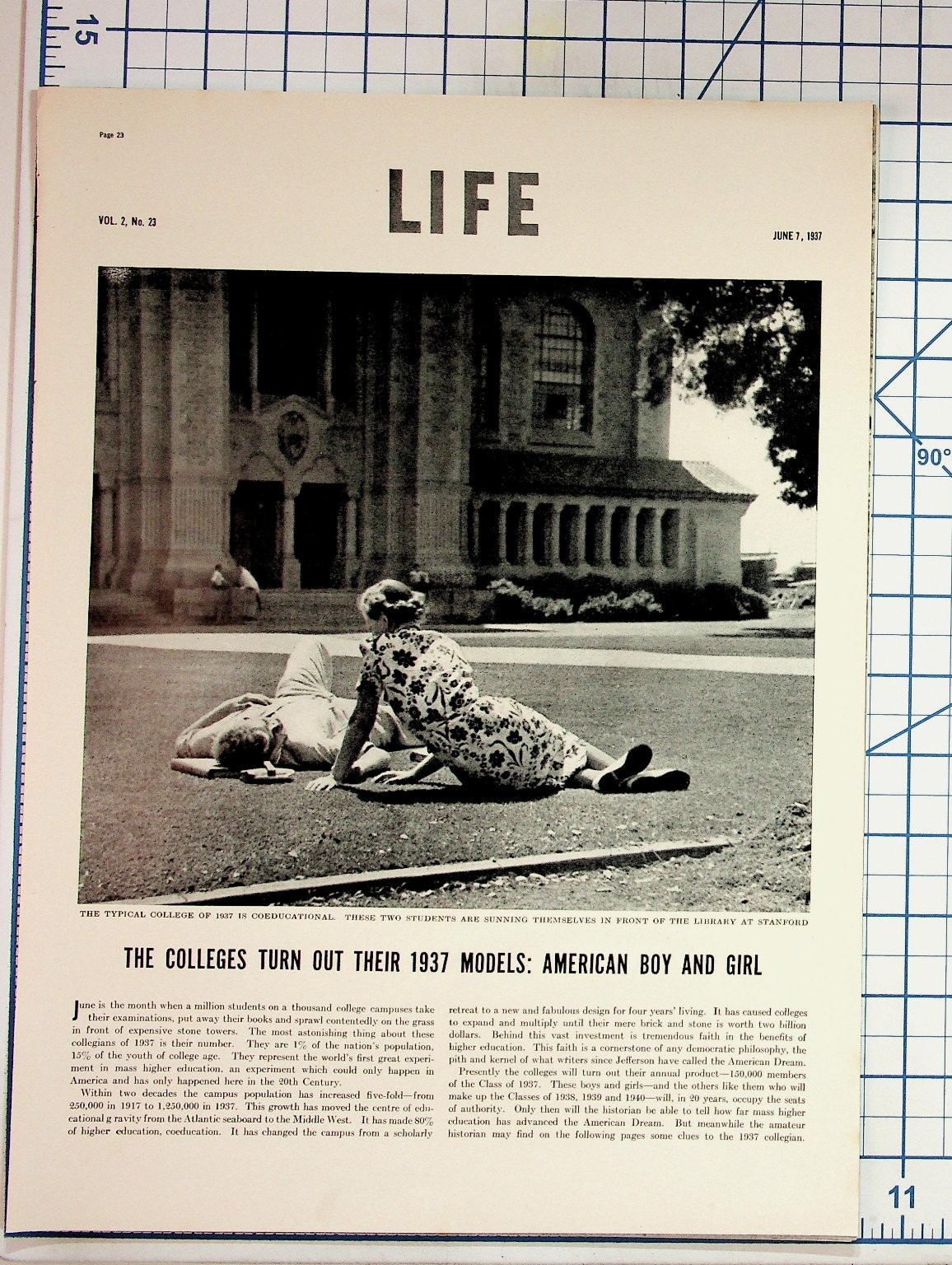 1937 LIFE Magazine College Life American Boy Girl Vintage Photos Education