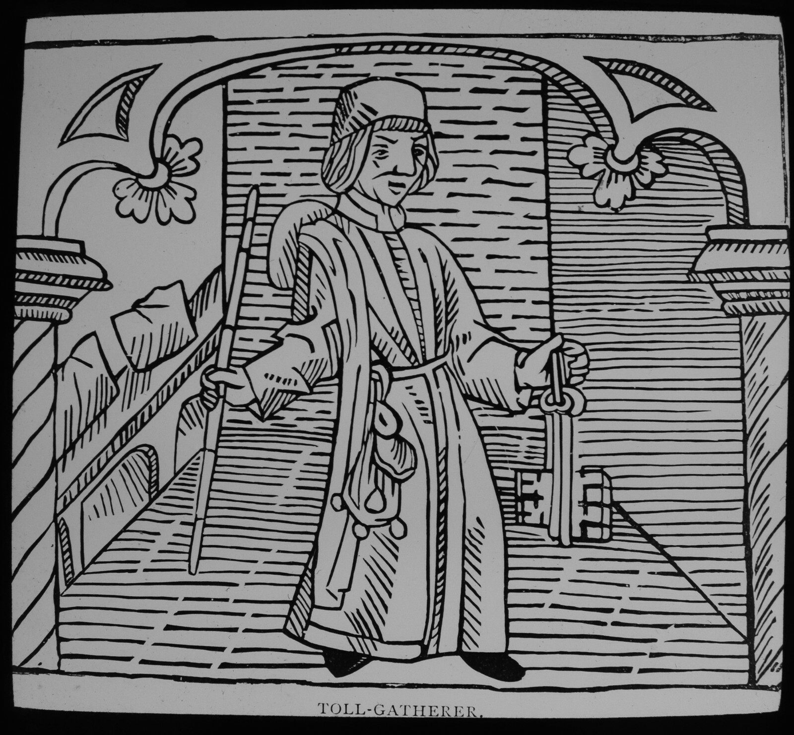 ANTIQUE Magic Lantern Slide A TOLL GATHERER C1910 ENGLISH HISTORY 