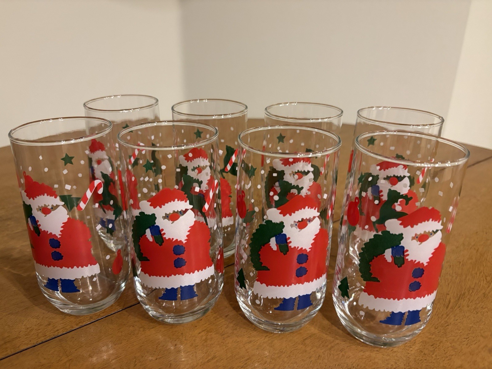 8 Retro Christmas Santa & Reindeer 16oz Tumbler Glasses Vtg Bali