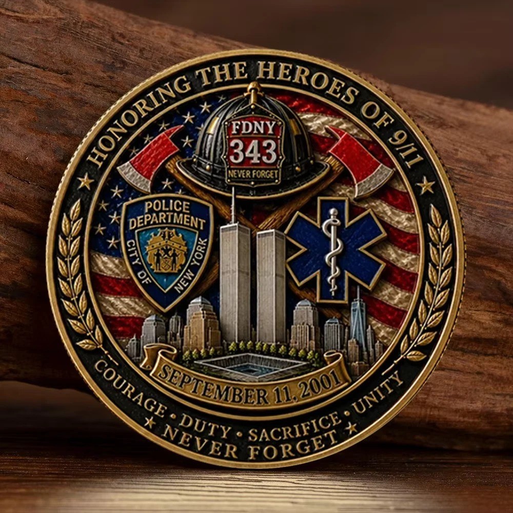911 Memorial Challenge Coin September 11 2001 FDNY NYPD EMS Never Forget
