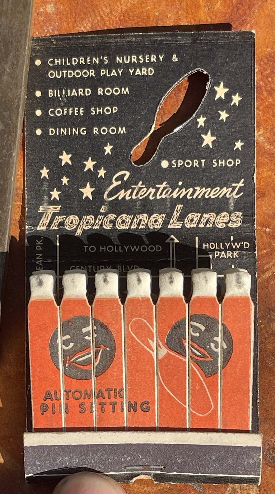 Vintage 1950s Tropicana Lanes Inglewood CA Kon-Tiki Room Matchbook Unused