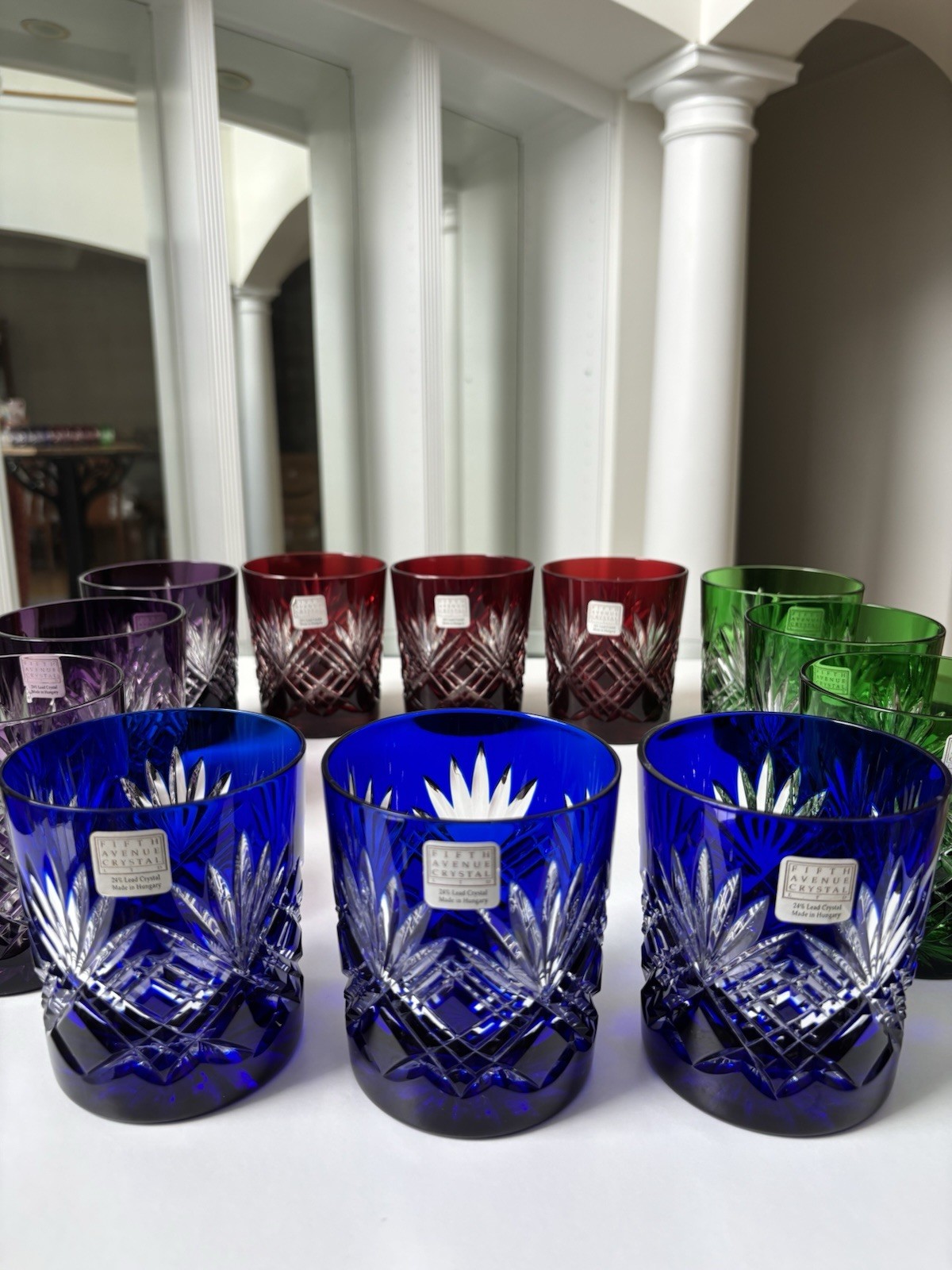 Fifth Avenue Crystal Ltd “Pineapple Cut” Multi Colored Glass Set of 12. NEW