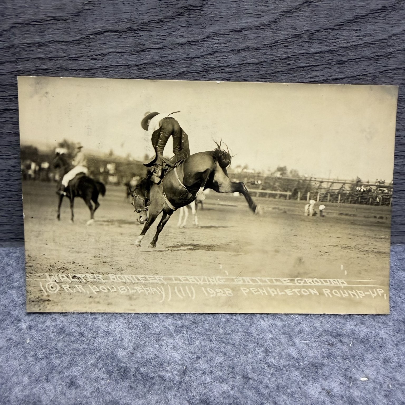 1928 Pendleton Round-Up RPPC Walter Bonifer Bucking Horse Rodeo Postcard