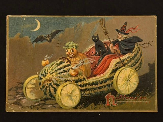 Raphael Tuck Halloween Witch Watermelon Sleigh Pumpkin Cat 1908 Postcard