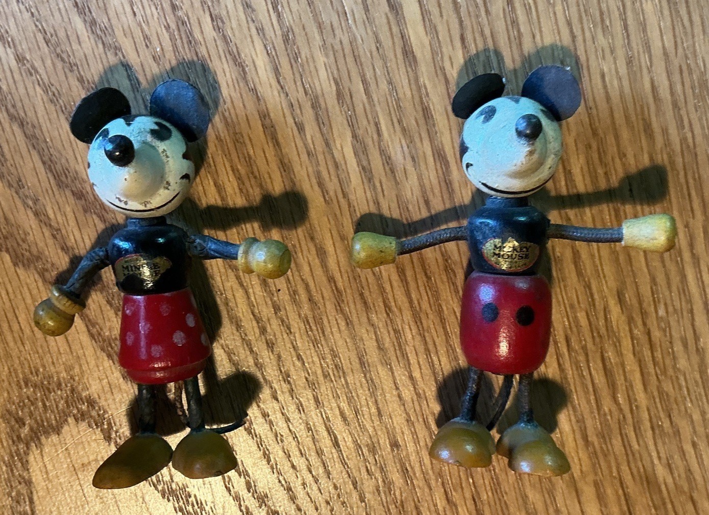 Antique 1930's Walt Disney Mickey And Minnie Mouse Fun-e- FLEX Wood Figures