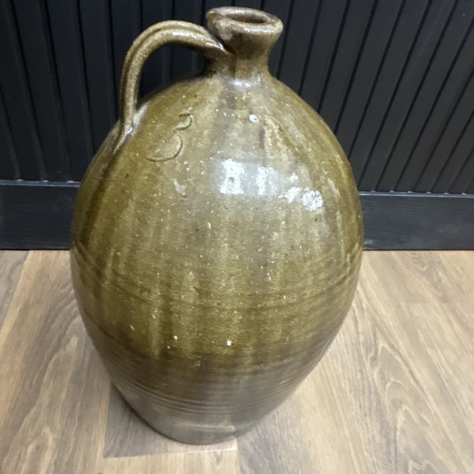 19th-century Southern alkaline-glazed stoneware utilitarian 3 Gallon jug