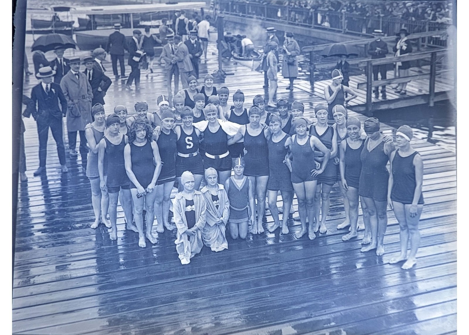 Antique 1923 Glass Plate Negative Charles River Boston Women Swim Team OOAK